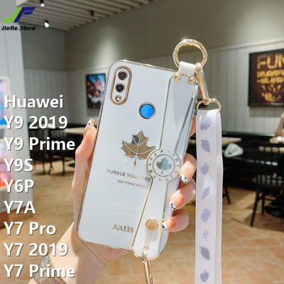 JieFie Maple Leaf สำหรับ Huawei Y9 2019 / Y9S / Y9 Prime / Y6P 2020 / Y7A / Y7 Pro / Y7 2019 / Y7 Prime สายรัดข้อมือสไตล์หรูหราชุบโครเมี่ยม Soft TPU + เชือก