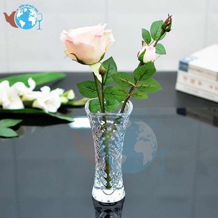 HCM]Bình bông lọ hoa thuỷ tinh trắng cao 18cm trang trí bàn ăn ...