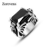 {BUSA Fashion Accessories} ZORCVENS พังก์ร็อกสีดำและสีแดงหินแหวนย้อนยุคสแตนเลสมังกรแหวนสำหรับผู้ชายของขวัญเย็นสีเงินไม่เคยจางหาย