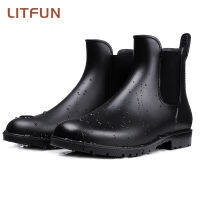 Litfun ผู้หญิงเชลซีรองเท้าฝนรองเท้าข้อเท้าเงากันน้ำบนนิ้วเท้าวงยืดหยุ่นต่ำแต่เพียงผู้เดียวแฟชั่นลื่นรองเท้าที่สะดวกสบาย