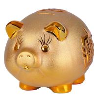 Ceramic Golden Piggy Bank Pig Figurine Money Box Ornament Pig Shape Coin Saving Box Kids Birthday Gift Home Decoration 04269
