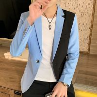 ZZOOI Mens Leisure Coat Korean Fashion Clothes Splicing Suit Jacket Coat of Cultivate Ones Morality Men Summer Red White Blue