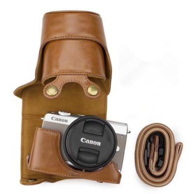 กล้องหนัง PU สไตล์เรโทรกระเป๋าแข็งกระเป๋าสะพายไหล่สำหรับสำหรับกล้อง Canon EOS M200 M100กล้อง M10พร้อมเลนส์15-45มม.