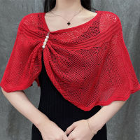 Womans Blouse Ice Silk Hollow Knitted Shawl Summer Air Conditioning Neck Protection Pullover Cape Pearl Sunscreen Clothing R732023