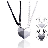2Pcs Magnetic Couple Necklace Lovers Heart Pendant Distance Faceted Charm Necklace Women Valentines Day Gift
