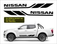 (Wellsunny6) NISSAN Car Side Skirts สติกเกอร์ (สำหรับ Pick-Up Car) สีดำมันวาว-1ชุด (1คู่)