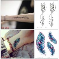 hot【DT】 Feather Design Fake Painting Stickers Temporary Sticker Scar Cover