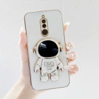 เคสredmi8 นักบินอวกาศขาตั้งแบบพับได้แฟชั่นสีทึบหรูหราชุบโครเมียมนุ่ม TPU เคสโทรศัพท์สแควร์คลุมทั้งหมดฝาครอบกล้องปลอกป้องกัน Anti Gores ยาง Cases