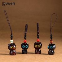 Sandalwood Wooden Cat Keychain Cute Rabbit Mobile Phone Chain Wooden Pendant Personality Creative Cute Accessories