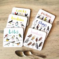 Set Of 6 Bird Pun Coasters Square Drinks Coaster Thicken Funny Bird Coasters Suitable For Home Kitchen Bar Table Decorations