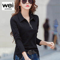 WEISHIBLUE Fit ทุกรูปแบบ Lapel เสื้อแขนยาว Lady แฟชั่น M-5XL ผู้หญิงผ้าฝ้ายเสื้อ Solid OL Polo T-Shirt