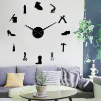 ZZOOI Shoe Repair Wall Art DIY Giant Wall Clock Cobbler Frameless Large Silent Watch Shoe Store Shoe Archer Shoemaker Gift Room Decor