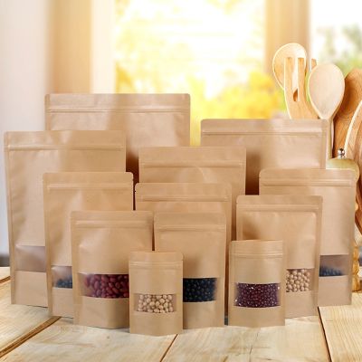 Kraft Paper Bag Ziplock Bag with Window Food Zipper Kraft Bag Storage Bags Kitchen Food Hermetic Bags Zip Bags For Dried Food