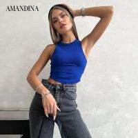 Amandina Luxe เสื้อ กล้าม หญิง เสื้อ ครอปแฟชันเสื้อกล้ามคอกลม ใส่สบายๆคอกลม