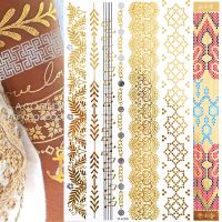 Temporary Tattoos Waterproof Non-Toxic 175 Designs 1 Large Sheets Metallic Henna Tattoos in Gold amp; Silver Gold