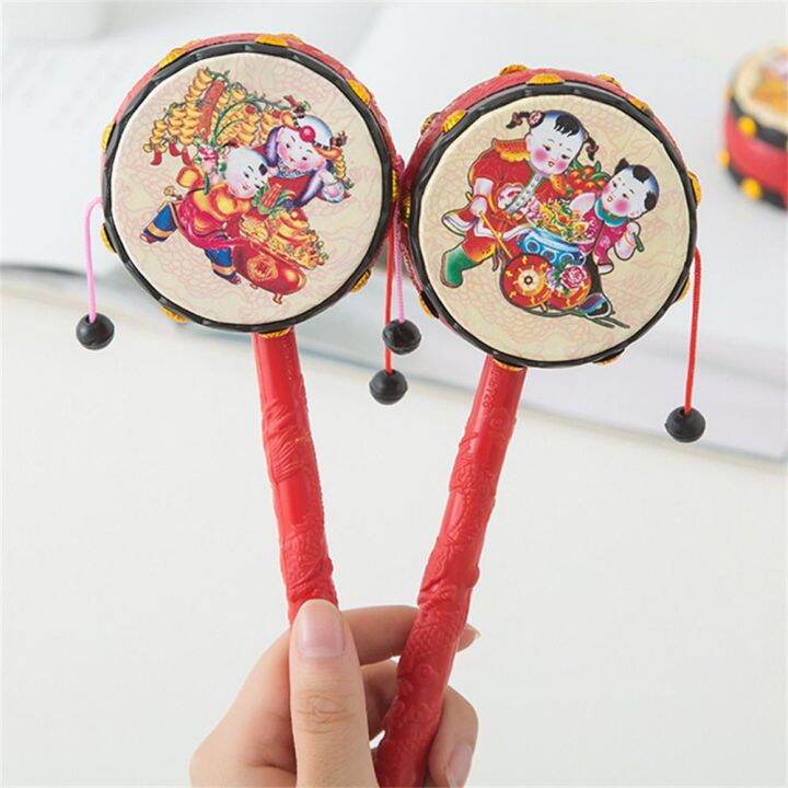 ANSVAAL Chinese Spin Rattle Drum Tambourine Traditional Style Hand