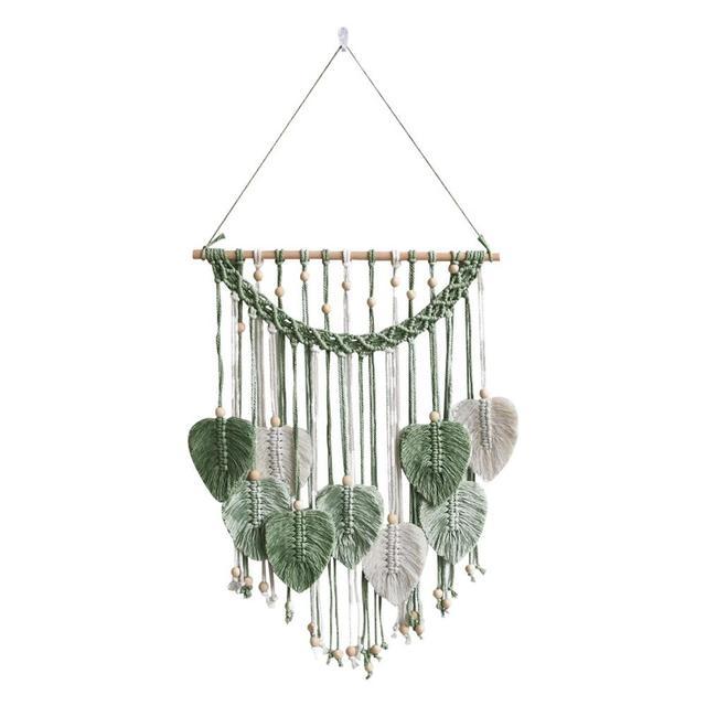 พรมโบโฮทอลายใบประดับ-macrame-เครื่องตกแต่งฝาผนังทอพู่ห้อยผ้าปูแต่งพู่ทอสวยงามเครื่องตกแต่งฝาผนังโบโฮ