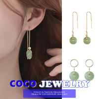 COCOJEWELRY แฟชั่นที่เรียบง่ายอารมณ์ด้ายทองคดเคี้ยวต่างหูหยก Hetian สำหรับผู้หญิง