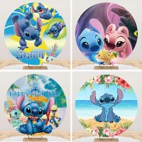 ธีม Lilo &amp; Stitch ทรงกลมฉากหลังถ่ายภาพการ์ตูนเด็กผู้ชายงานเลี้ยงวันเกิดของหญิงสาวอุปกรณ์ของตกแต่งพื้นหลัง