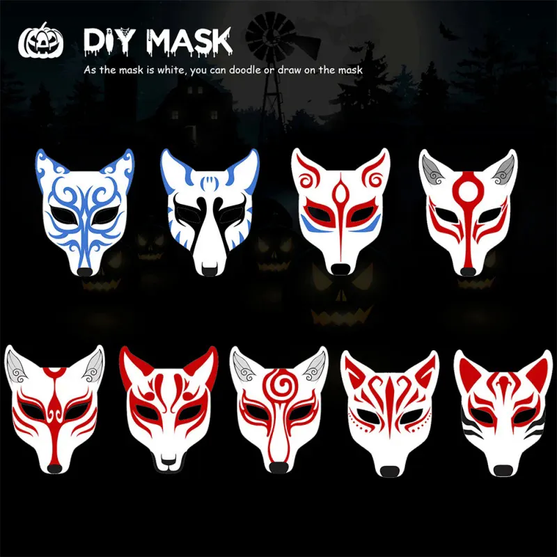 Máscaras De Festa Masquerade Traje De Halloween Cosplay Gato Em Branco Diy  Branco Animal Olho Lobo Therian Face Meio Papel Japonês 230721 De $59,08