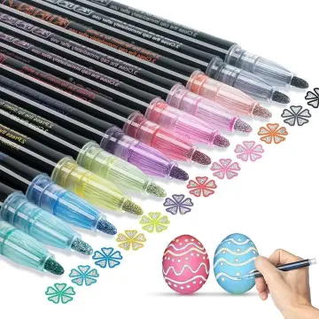 Outline Markers, Double Line Glitter Shimmer Markers Set of 8/12/24 Colors Self-outline Metallic Markers Pens for Card Making, Lettering, DIY Art