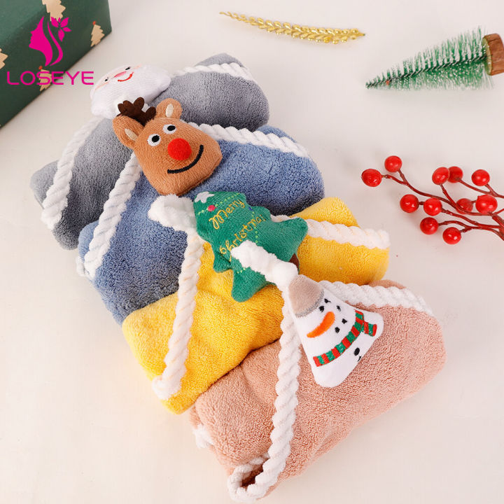 merry-christmas-ตุ๊กตาผ้าถักลายซานตาคลอส-ผ้าเช็ดมือสี่เหลี่ยมการ์ตูนสำหรับใช้ในห้องครัวห้องน้ำ