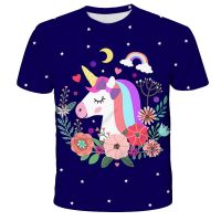 Girls Cartoon T-shirt Unicorn Cute Harajuku T-shirt Childrens Baby Clothing Anime Costume Childrens Clothing Tops Streetwear