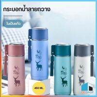 แก้วน้ำแฟชั่น มีฝาปิด กระบอกน้ำ ขวดน้ำแบบพกพาลายกวาง ในเป็นแก้ว ขนาด 450 ML DD676