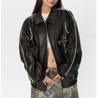 [COD] Pu Leather Jackets Loose Coat Streetwear Motorcycle Outerwear Female Oversized Faux