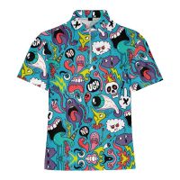 2023 NEW Style Colorful Cartoon Mens Long Sleeve Polo Shirts Zipper Trendy Brand Logo T-Shirts  Spring And Autumn Designer Clothes XS-6XLNew product，Can be customization