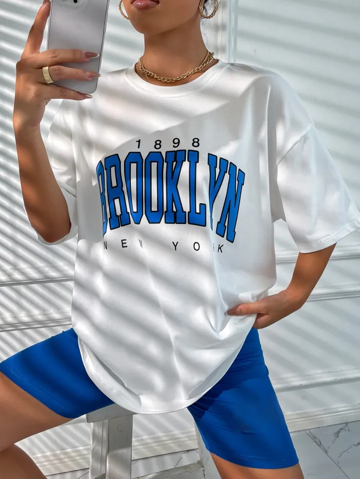 Oversized Tshirt 1898 Brooklyn Print New York Letter Drop Shoulder