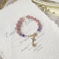 [COD] Qiaoen ins light luxury niche design natural crystal bracelet strawberry butterfly factory direct approval