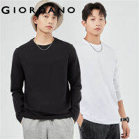 GIORDANO Men T-Shirts 2-Pack Solid Color Simple Basic Tee Crewneck Long Sleeve 100% Cotton Fashion Casual Tshirts 18023811