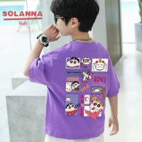 SOLANNA เสื้อเช็้ตเด็กชาย เสื้อผ้าเด็กผช ลายการ์ตูนน่ารัก เสื้อยืดแขนสั้นผ้าฝ้ายระบายอากาศสำหรับเด็ก23818