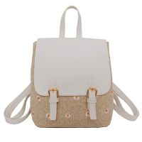 Little Daisy Womens Straw Bag Fashion Woven Leather Backpack Student School Bag Travel Beach Backpack