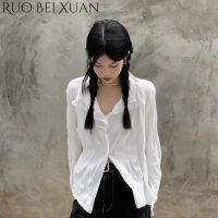 Ruo Bei Xuan ผู้หญิงสุดชิคสีขาวเสื้อเชิ้ตไฮเอนด์