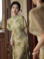 จีน Qipao เยาวชนสไตล์สาวฤดูร้อนที่สง่างาม Cheongsam สีเขียวทุกวันใหม่จีนชุดสตรี