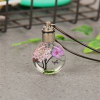 New Luminous Dried Flower Butterfly Glass Ball Women Necklace Pendant Rope Chain Necklace for Women Strip Leather Choker