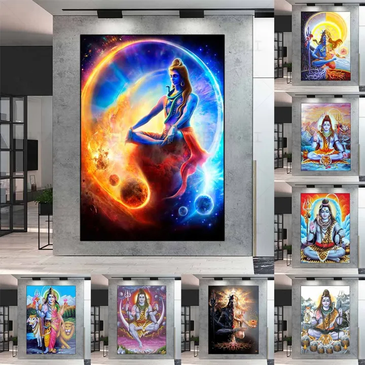 Lord Shiva Posters and Prints Hindu Gods Canvas Painting Abstract
