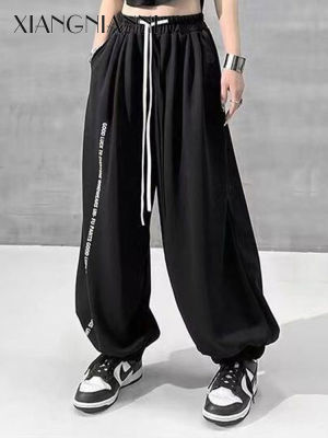 XIANG กางเกงวอร์มขายาวสลิมมิ่งขายาวกางเกงลำลองกางเกงผู้หญิง NIAN NIAN กางเกงเต้นแจ๊สทรงหลวมกางเกงขาม้าฮิปฮอปแนวสตรีท