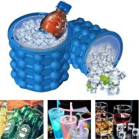 2 In 1 Silicone Ice Cube Maker Blue Round Bucket Freeze Tray Portable Cooler Beer Drinking Whiskey Cabinet Kitchen Bar Tools