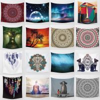 Wall Hanging Tapestry Light Green Tree Color Feather Sunrise Sea Mandala Background Wall Art Tapestry