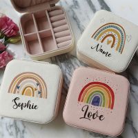 Personalized Jewelry Box, Travel Case with Name Maid of Honor, Birthday, Mother, Bridesmaid Gift, Rainbow Ring, Necklace Boxes