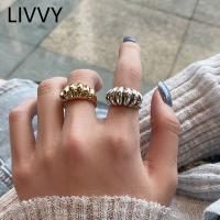 LIVVY Irregular Geometric Creative Trendy Twill French Croissant Adjustable Size Open Ring for Women Textured Rings 2021 Jewelry