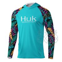 HUK เสื้อตกปลามีฮู้ดเสื้อตกปลาเสื้อแขนยาวผู้ชายป้องกันรังสียูวี50เสื้อตกปลาเครื่องแต่งกายเชิร์ตเสื้อผ้ากลางแจ้ง Roupa De