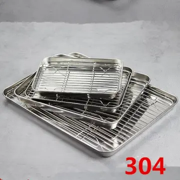 Baking Tray With Wire Rack Set 304 Stainless Steel Baking Sheet Pan BBQ Tray  Oven Rack