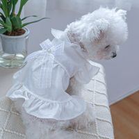 Luxury Dog Dress Pearl Collar Pet Clothes Bowtie Girls Dog Weeding Dresses Puppy Clothing Lace Pets Prom Skirt For Small Dogs XS Dresses