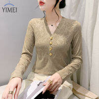 YIMEI เสื้อสวมหัวมีกระดุมแฟชั่น,เสื้อขนาดพิเศษเสื้อยืดแจ็คการ์ดเกาหลีเสื้อสีกากีหรูหราและพรีเมียม