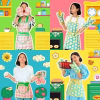 ( พร้อมส่ง ) Wiggle Wiggle x Kieunse Kitchen Gloves &amp; Apron Set ชุดผ้ากันเปื้อนและถุงมือกันความร้อน