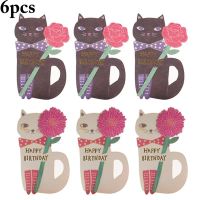 6pcs Birthday 3D Pop Up Greeting Cards Creative Standing Cat Flower Design Bless Cards Party Cards Valentine 39;s Day Christmas